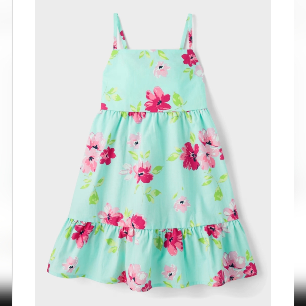Floral Kids Dress in Aqua and Pink